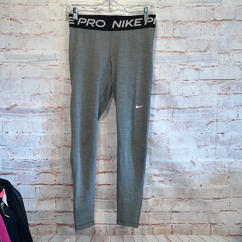 Nike Pro mid rise mesh paneled leggings training ankle length grey fitted Medium
